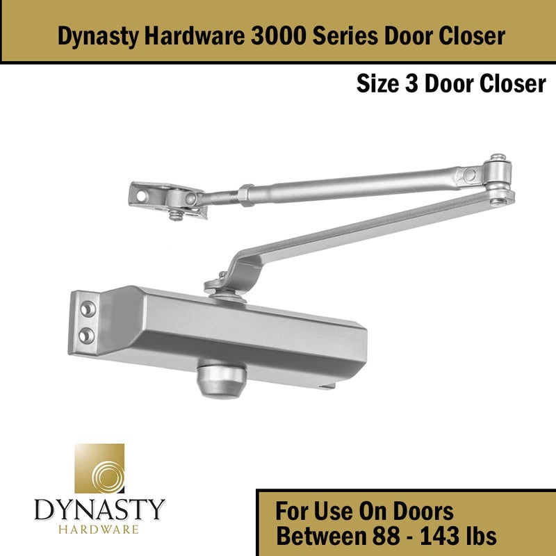 Dynasty Hardware Door Closer, Commercial Hydraulic Closer, Self-Closing, Spring Size 3, Surface Mount, Sprayed Aluminum, Series 3000 - Image 5